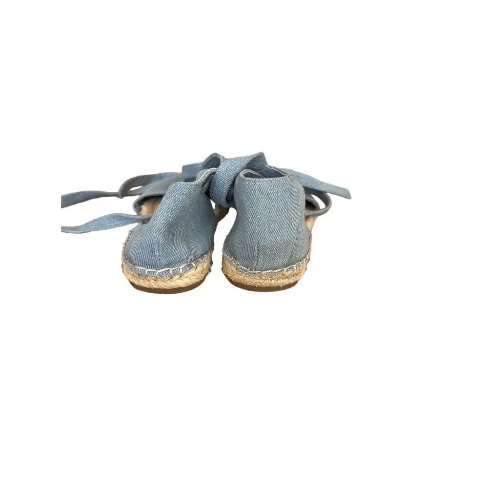 Steve Madden Womens Blue Denim Ankle Wrap Rosette Espadrilles Flat Size 8